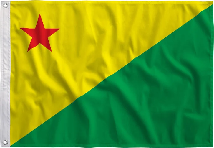 Bandeira do Acre estendida, com bainha e ilhós