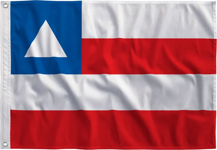 Bandeira da Bahia estendida, com bainha e ilhós