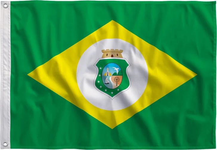 Bandeira do Ceará estendida, com bainha e ilhós