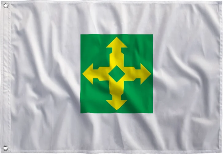 Bandeira do Distrito Federal estendida, com bainha e ilhós