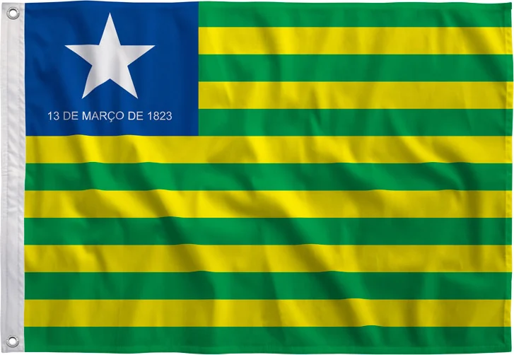 Bandeira do Piauí estendida, com bainha e ilhós