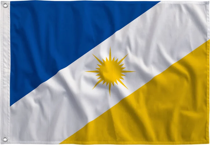 Bandeira do Tocantins estendida, com bainha e ilhós